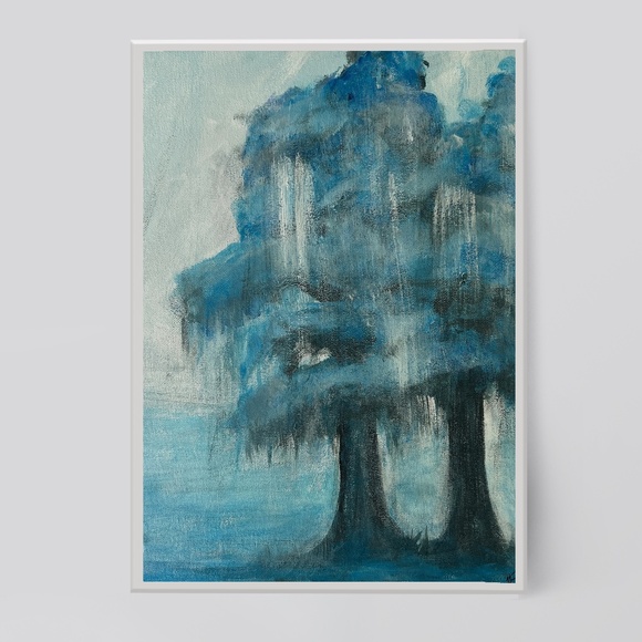 Abstract Cypress Trees Acrylic Painting11x14 CanvasWhispering Blue Canopy
